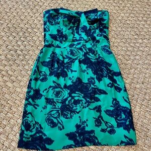 Britt Ryan Emerald and Navy Rosette Bow Front Silk Cocktail Dress